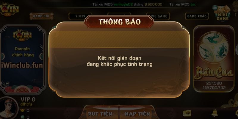 Hệ thống cổng game gặp sự cố dẫn đến nạp tiền iwin sai nội dung