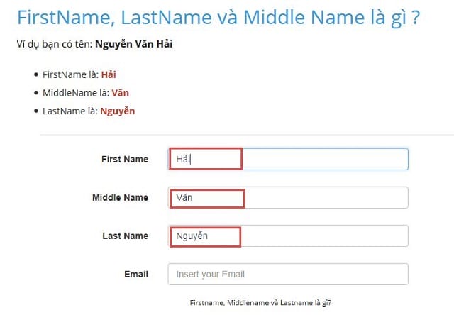 Làm thế nào để điền full name cho đúng?